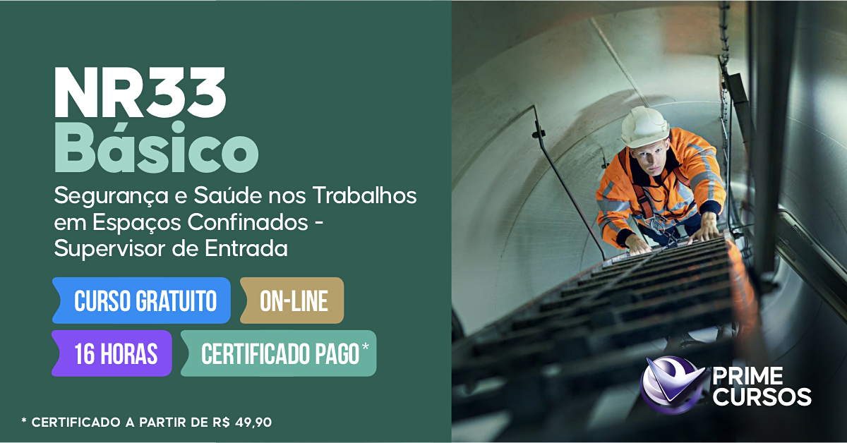 Curso Grátis de NR 33 - Segurança e Saúde nos Trabalhos em Espaços Confinados - Supervisor de Entrada Curso de NR 33 - Segurança e Saúde nos Trabalhos em Espaços Confinados - Supervisor de Entrada