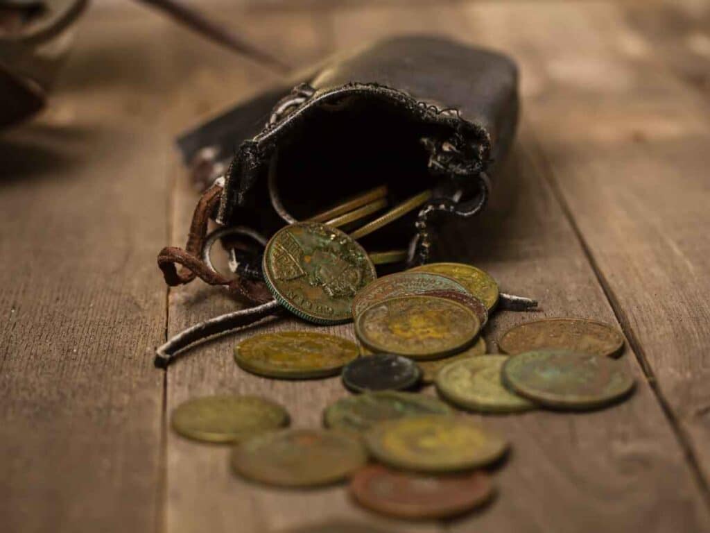 Saco de moedas antigas raras