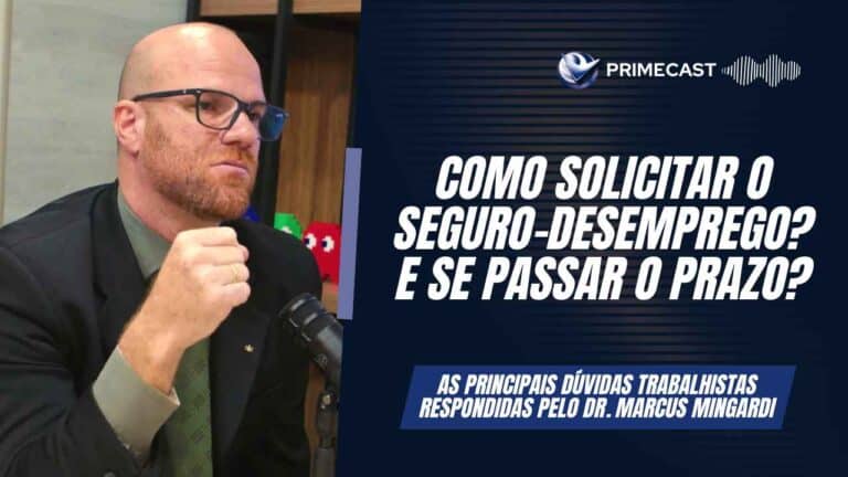 Dr. Marcus Mingardi explicando em podcast como solicitar o seguro desemprego e o que fazer se passar do prazo de solicitação.
