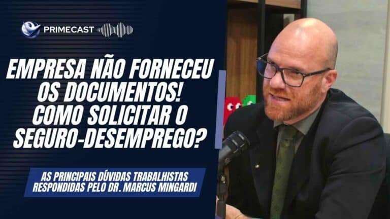 Dr. Marcus Mingardi explicando o que acontece caso a empresa não forneça os documentos, e como faz para solicitar o seguro-desemprego nessa situação.