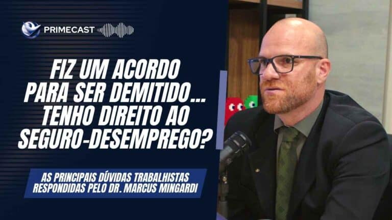 Dr. Marcus Mingardi respondendo à dúvida de um aluno da Prime Cursos, que questiona se ele tem direito ao seguro desemprego mesmo tendo feito um acordo para ser demitido.