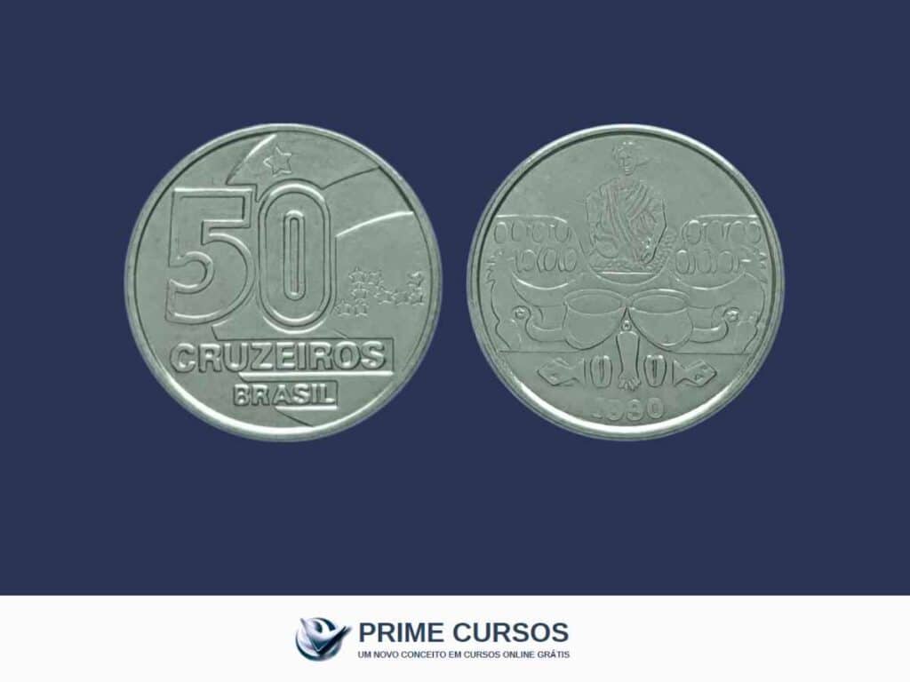 Moeda brasileira de 50 cruzeiros do ano de 1990